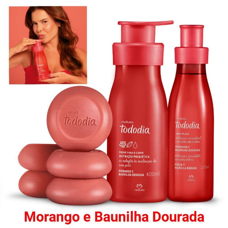 Morango e Baunilha Dourada Natura Tododia - Sabonete ou Hidratante ou Body Splash