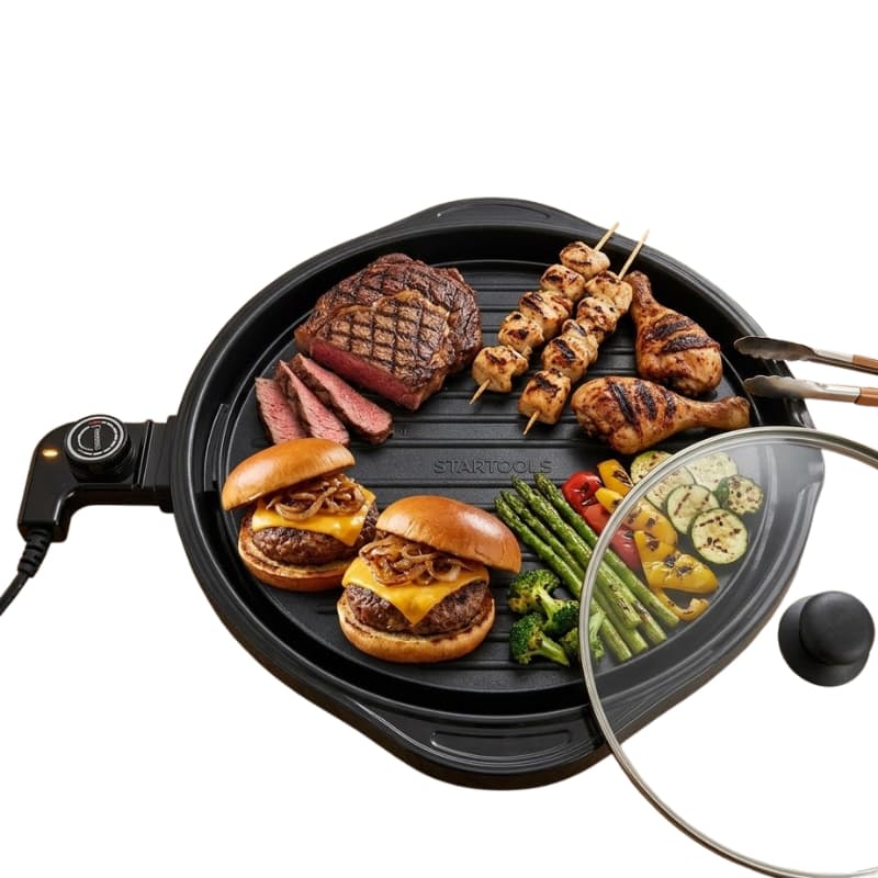 Grill Eletrico Redondo Antiaderente Controle Temperatura 127v Preto Cozinha