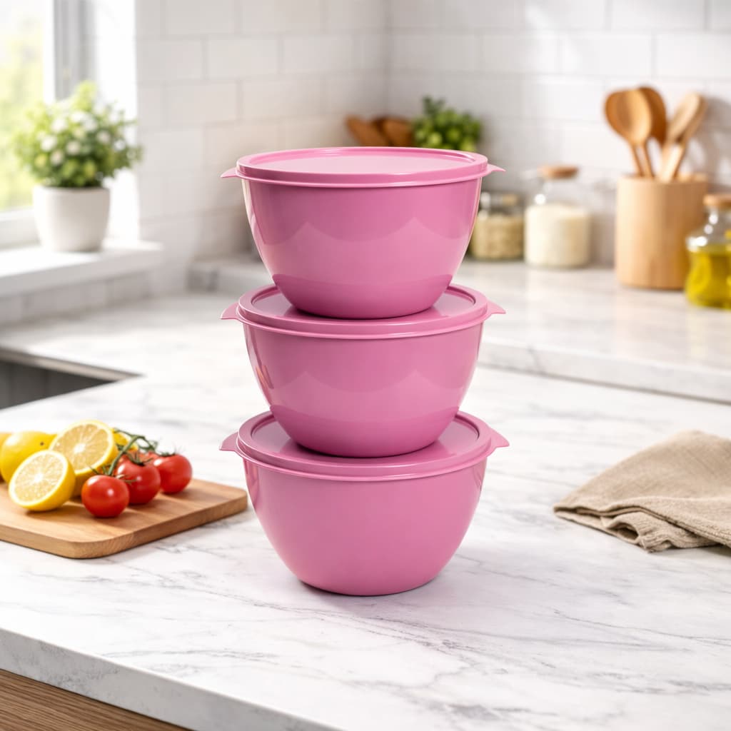 Kit Bowls Plásticos 3 Litros Com Tampa Hermética Tigela Grande Cozinha Saladas Churrasco - 3 Unidades