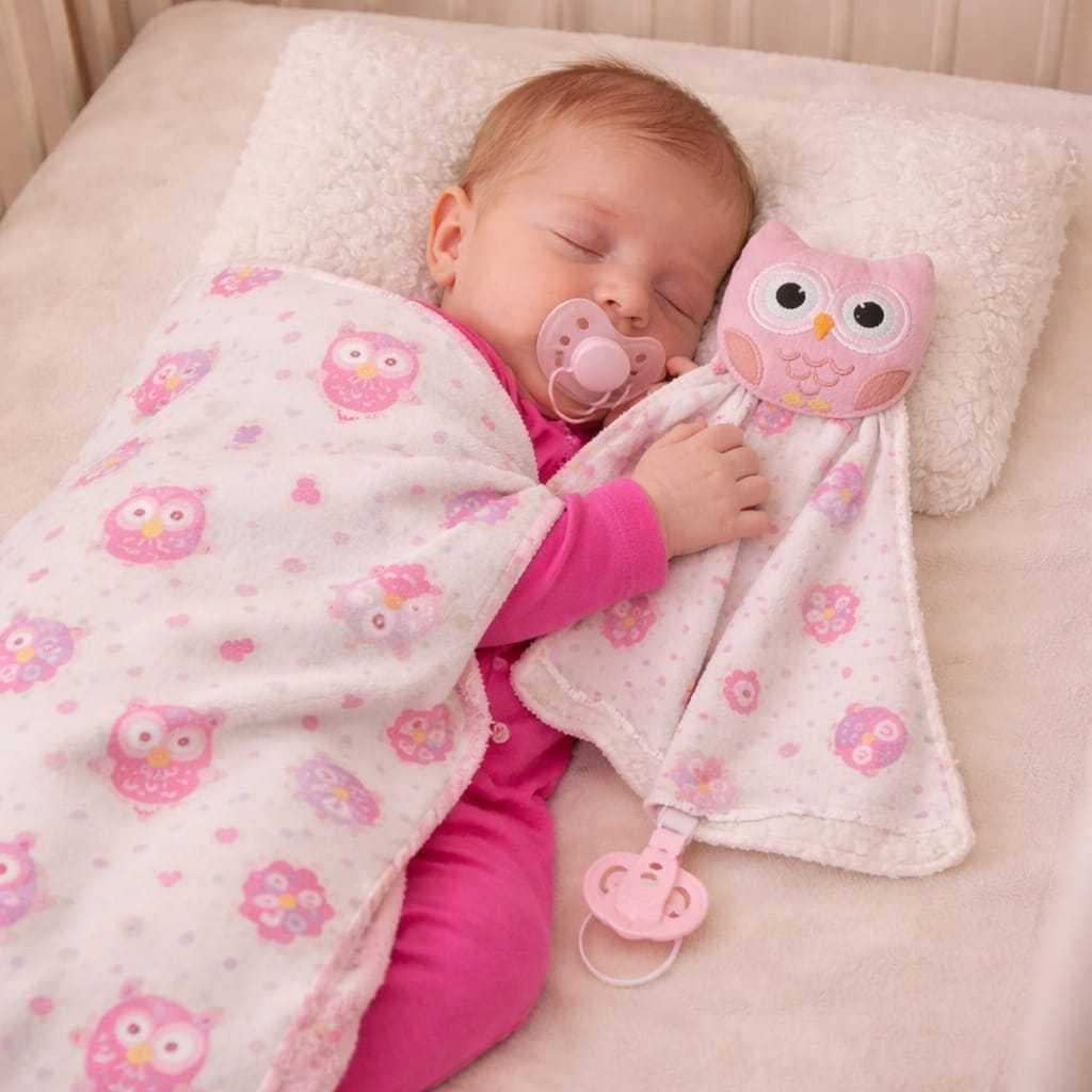 Kit Naninha + Manta Cobertor de bebe Infantil Sherpa Quentinho Recem Nascido Menino Menina