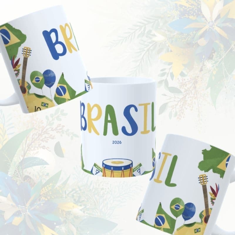 Caneca Brasil 325ml Personalizada | Caneca Temática Brasil Copa Futebol | Presente Criativo Torcedor Seleção Brasileira