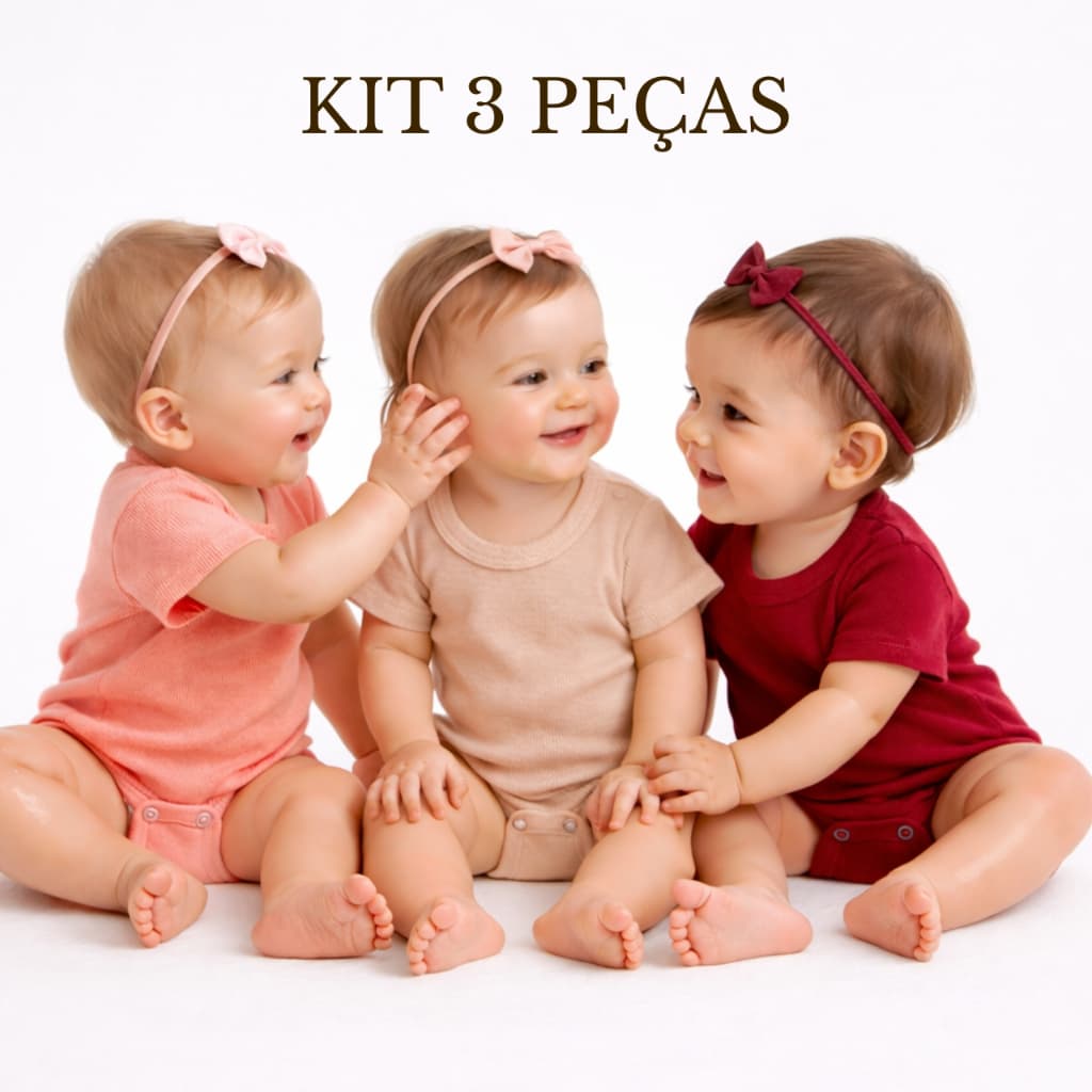 Kit 3 peças Body Ribana Premium Liso Bebe Conforto e Praticidade Qualidade Essencial Bory