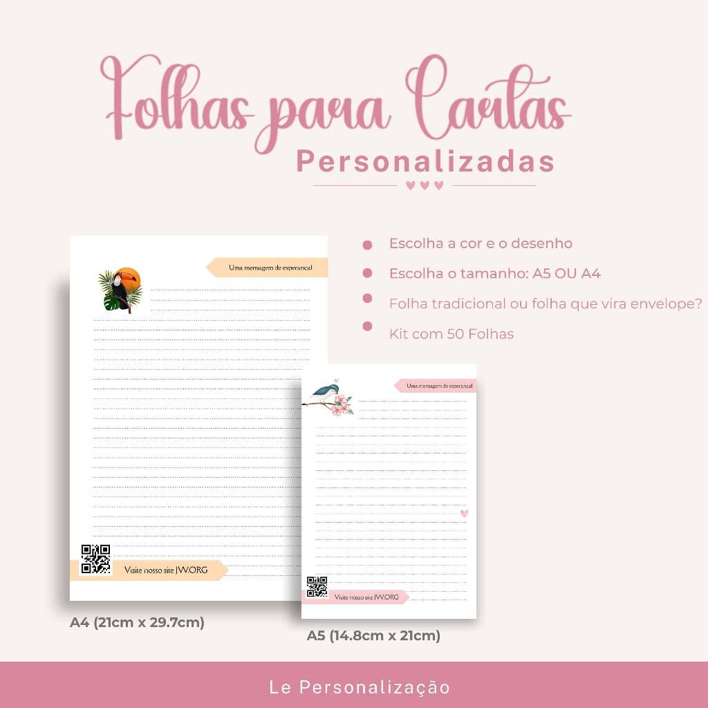 Folhas Papel de Carta - Testemunho por Cartas JW - 50 folhas