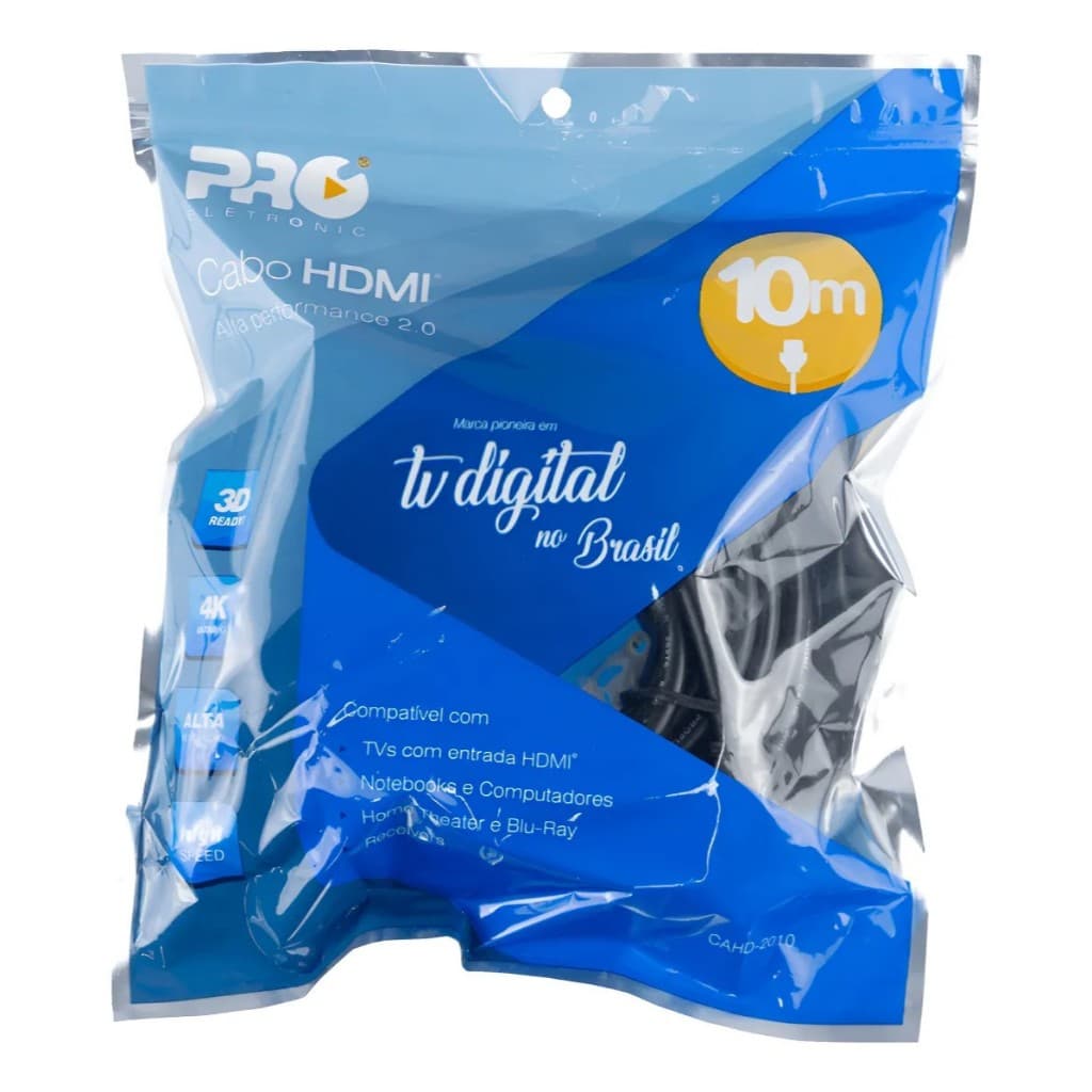 Cabo Hdmi 2.0 Proeletronic 10m 4k Ultra Hd