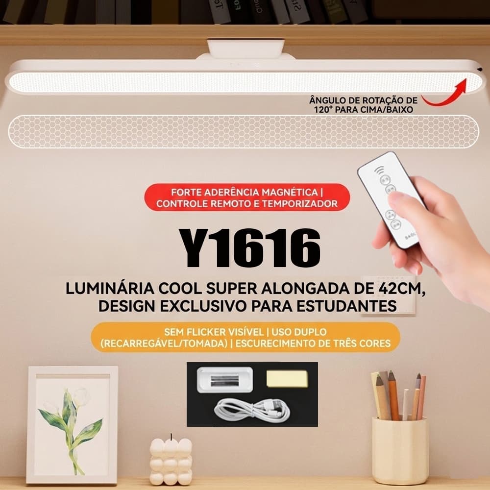 Luz LED Magnética Recarregável USB-C Abajur para Quarto e Estudo Proteção Ocular Com controle remoto