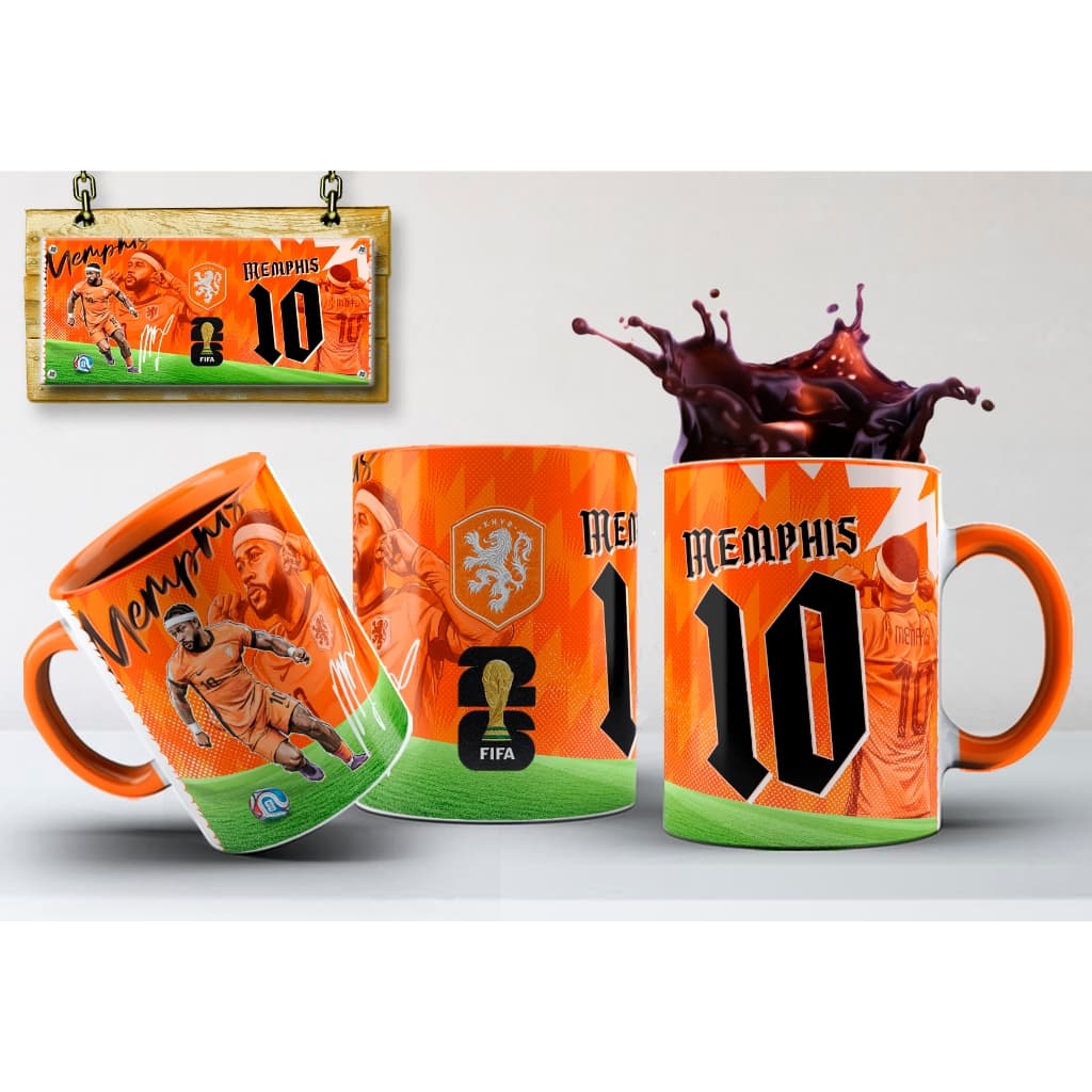 Caneca Copa do Mundo Lendas do Futebol Holanda Memphis Van Basten Cruyff Gullit