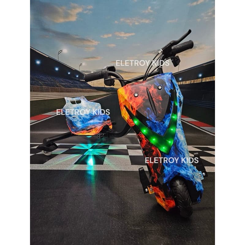 Triciclo Eletrico Drift Gelo e fogo 3 velocidades Bluetooth Som 350w 8 Polegadas