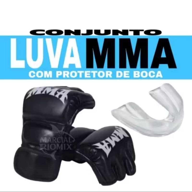 LUVA PROFISSIONAL MMA MEIO DEDO com PROTETOR BUCAL - BATE SACO - BOXE - SPARRING UFC