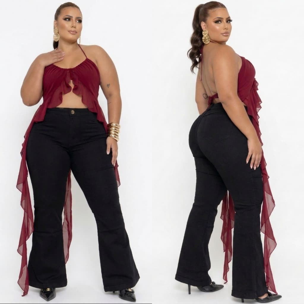 Calça Flare Preta Plus Size com Elastano Original Não Desbota Levanta Bumbum