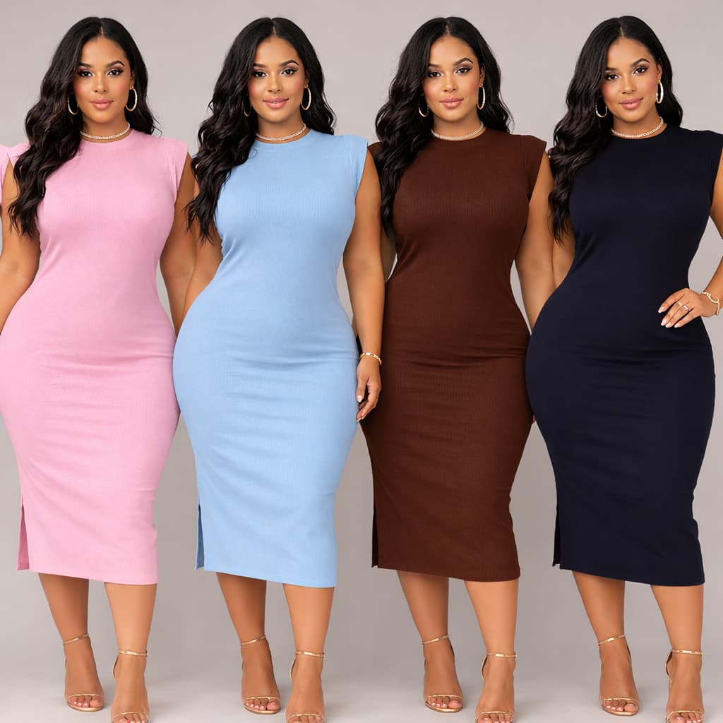 Vestido Plus Size Midi Regata Elegante Muscle Tee Modinha com Fenda nas Laterais Moda Evangélica