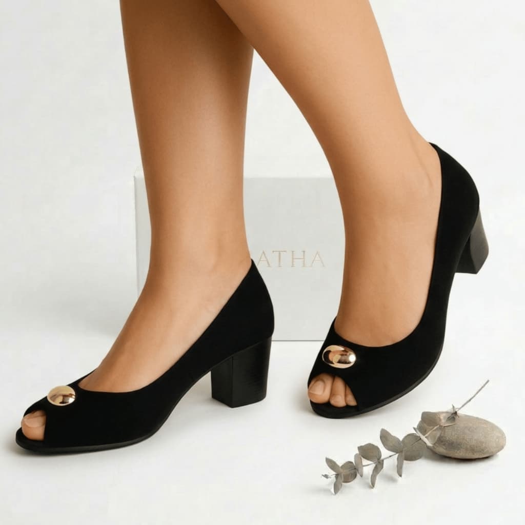 Sapato Feminina Peep Toe Agatha Salto Baixo Elegante Social