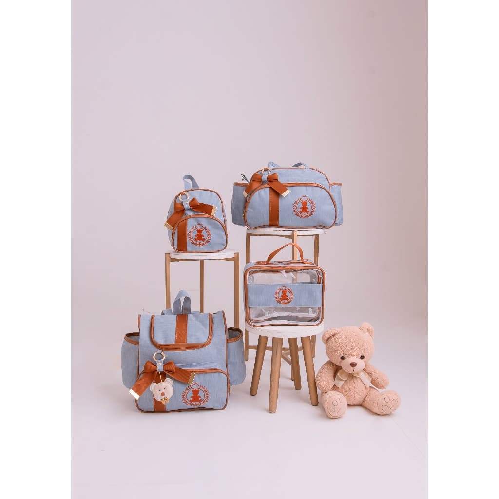 Kit Bolsas Maternidade Luxo Personalizado Térmico em Linho Colecao Ursinho Caramelo