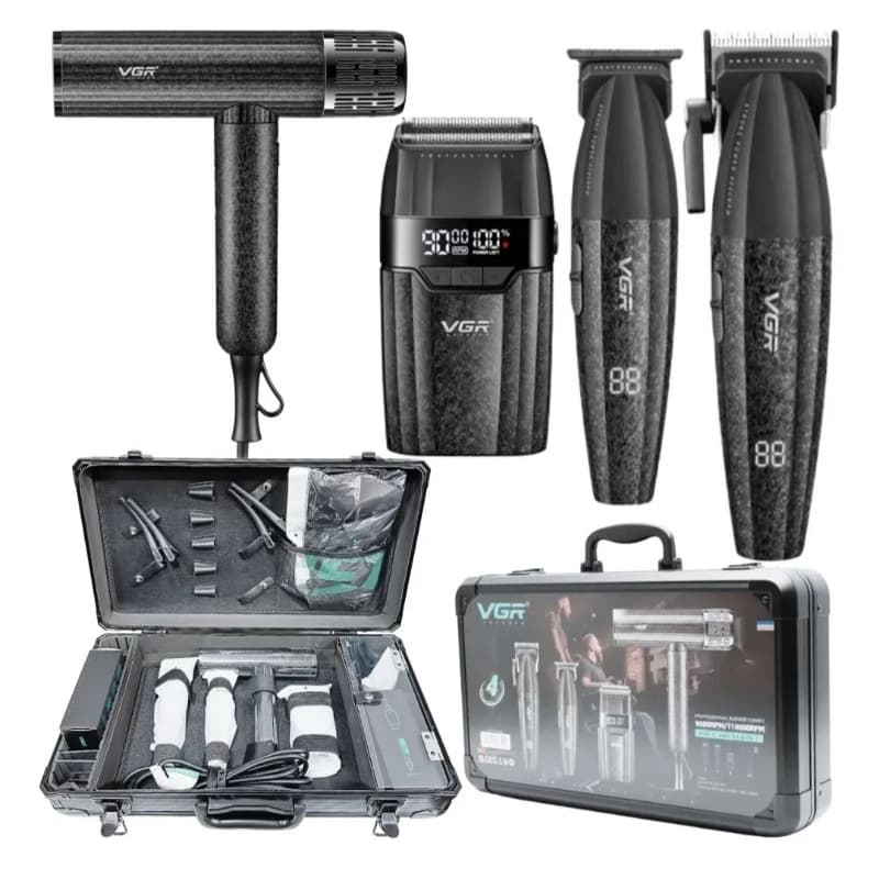 Combo maleta VGR V-640 S4  máquina corte + acabamento + shaver + secador