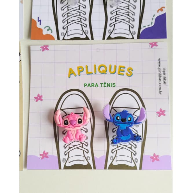 Aplique para Tênis Infantil Stitch, Acessório de Calçado Menina, Par Aplique Escolar, Acessório Fofo