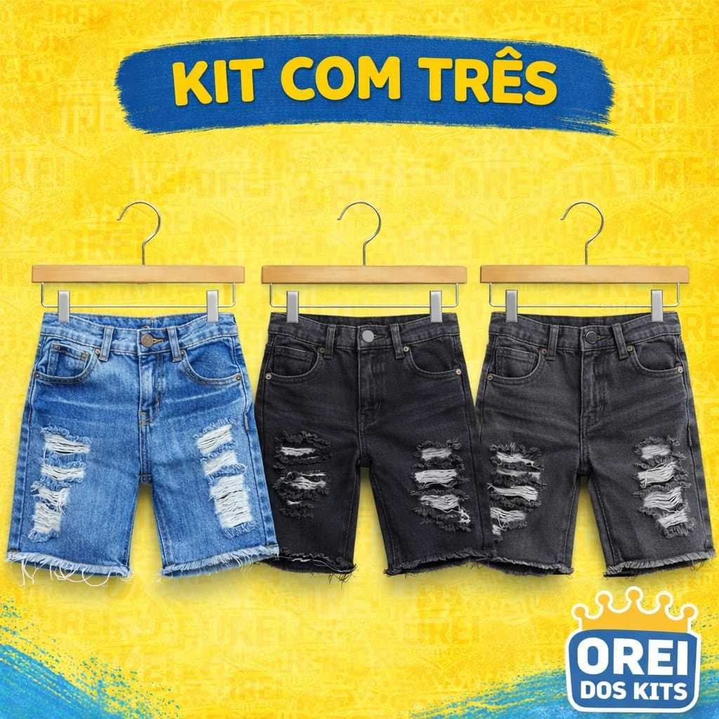 Kit 3 Bermudas Jeans Infantil Menino – Preço baixo Envio Hoje