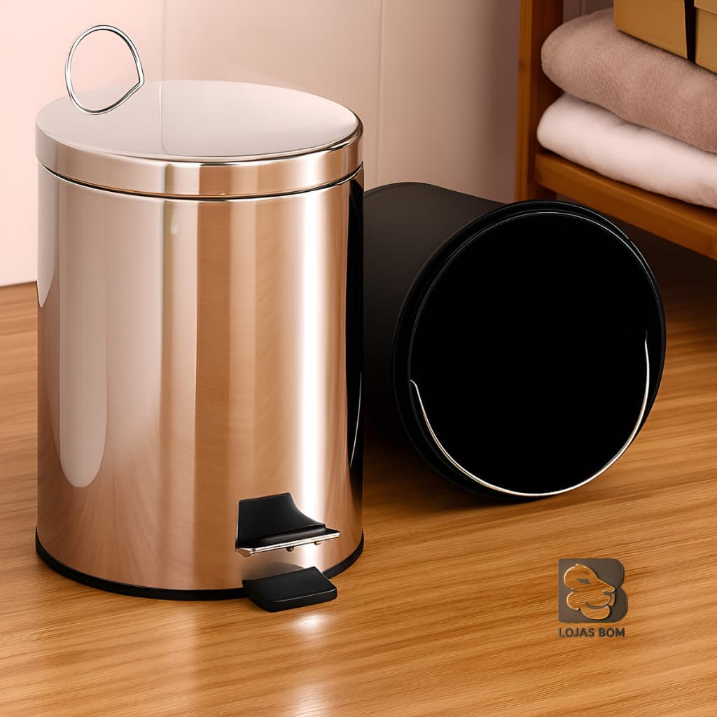 Lixeira Inox 3 Litros Com Cesto Removível De Lixo de Aço Com Pedal Banheiro Cozinha Escritório Luxo