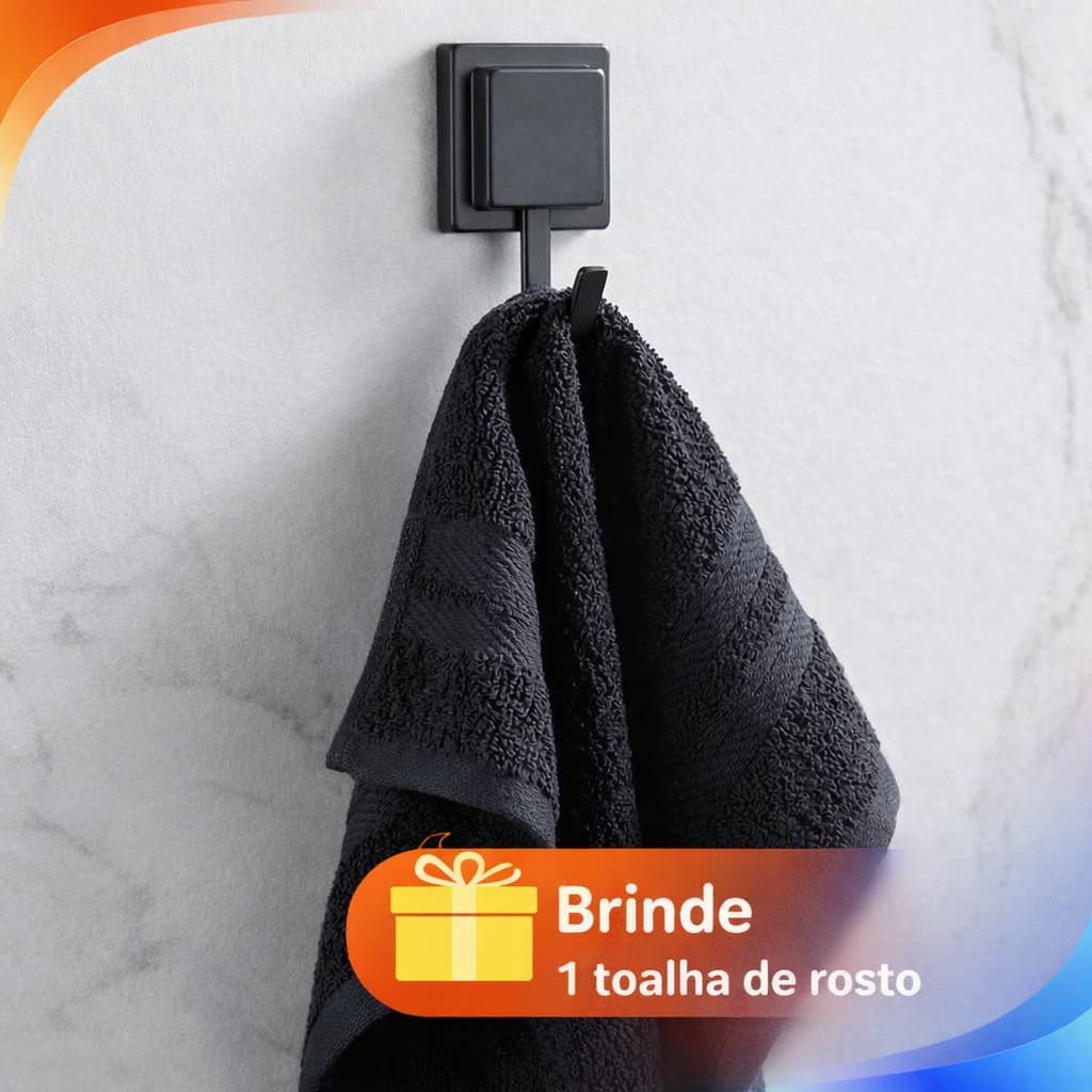 Gancho Cabide Porta Toalha Parede Banheiro Adesivo 3M Preto Sem Furo Suporte Toalha Rosto Cozinha