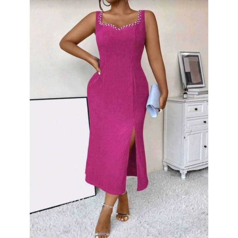 Vestido Feminino Rosa Elegante com fenda -  SH Curve