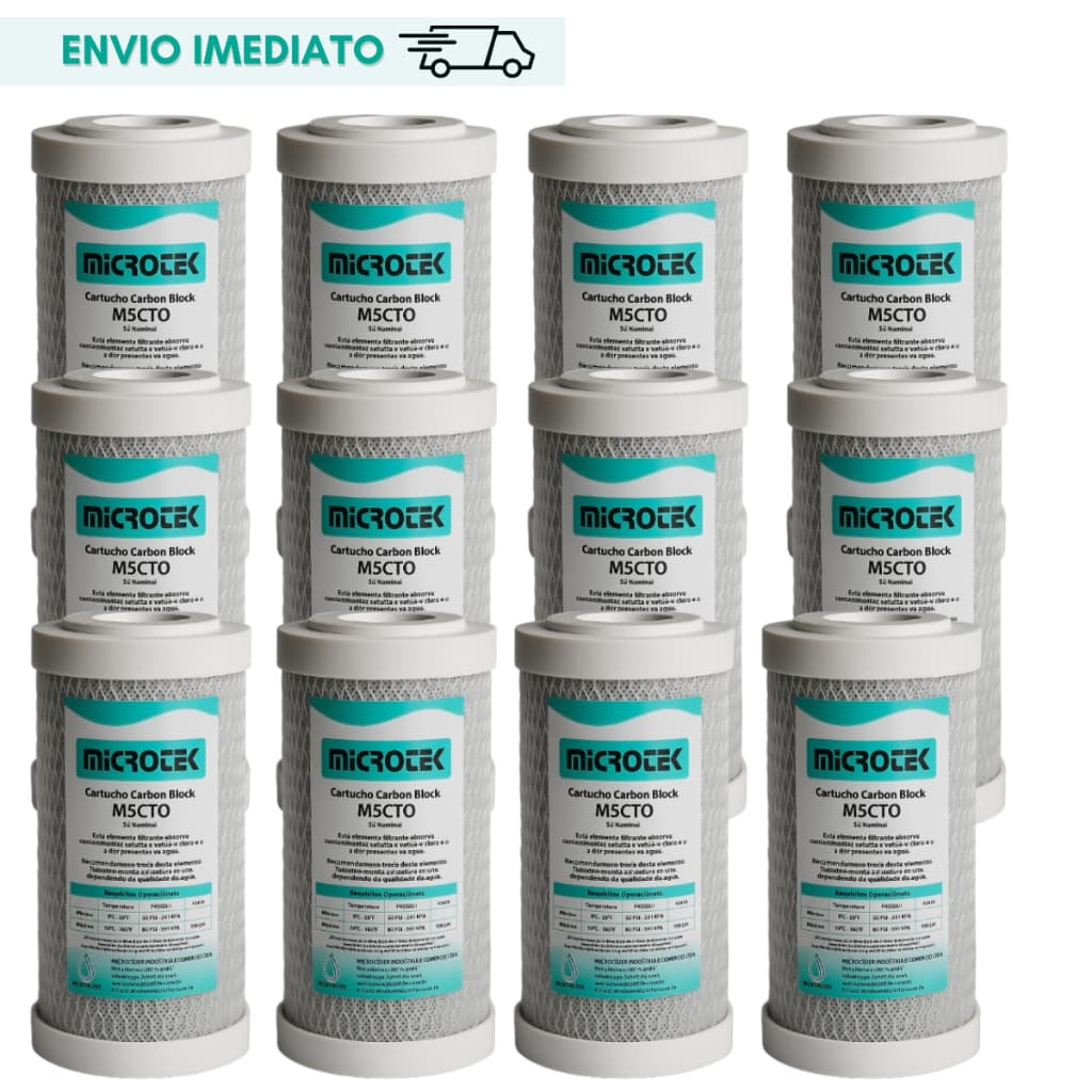 Refil Filtro Kit 12 Carbon Block 5" Carvão Ativado Microtek Tira Cloro Cheiro Odor da Agua