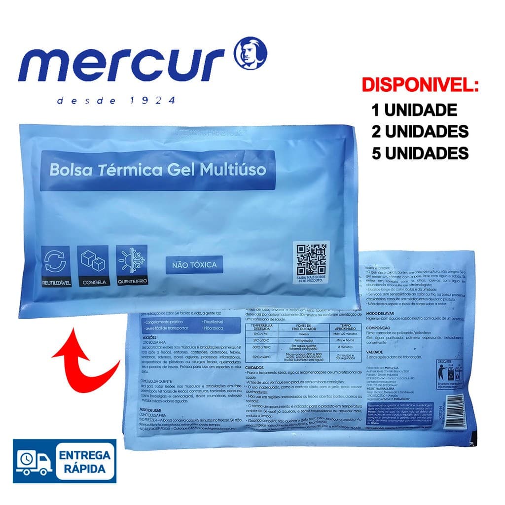 Bolsa Gelo Compressa Térmica Gel Quente e Fria Media Mercur 01, 02 e 05 Unidades