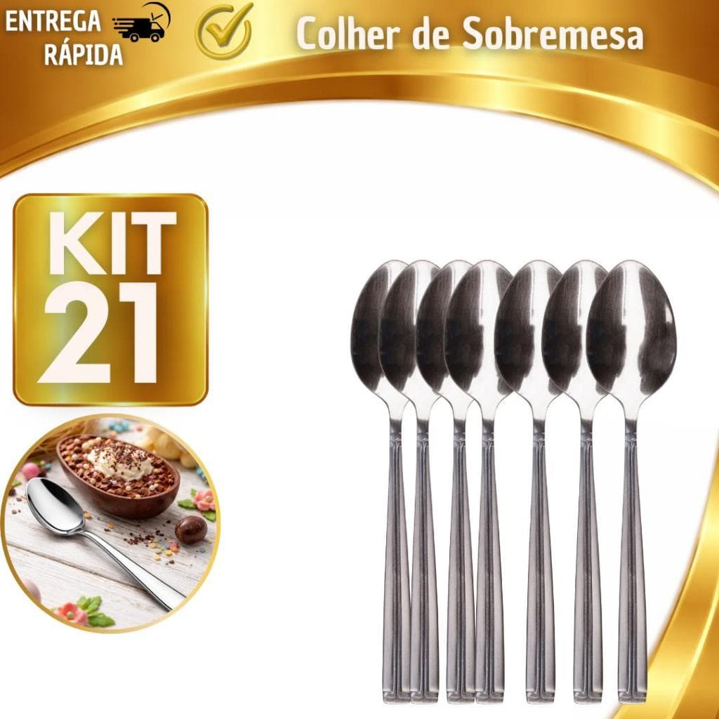 Kit 7/14/21 Colheres de Sobremesa Aço Inox Reforçado Talher para Chocolate Café Sobremesa Páscoa