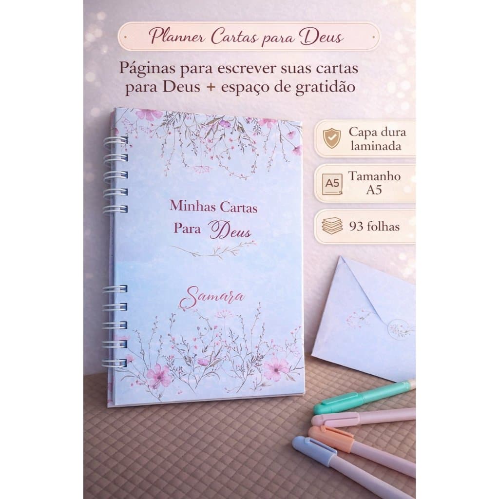 Caderno Cartas para Deus Personalizado A5 | Diário de Oração Cristão