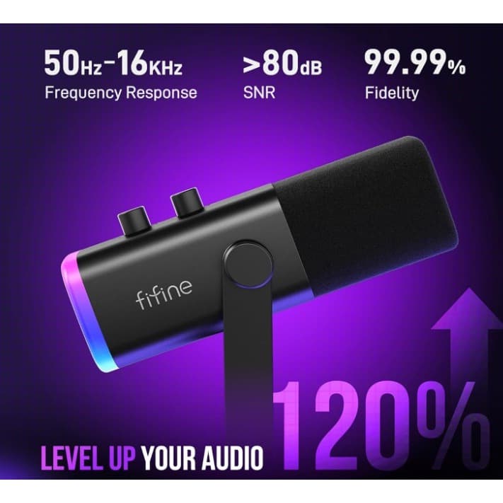 FIFINE conjunto de microfone para jogos XLR/USB, mic dinâmico para PC para podcasting, kit de microfone RGB