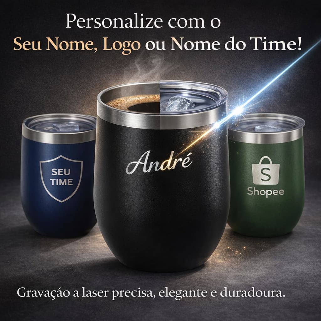Kit 3 5 10 Copo Térmico Personalizado Inox 360ml | Tampa Antivazamento Nome/Logo Time Presente