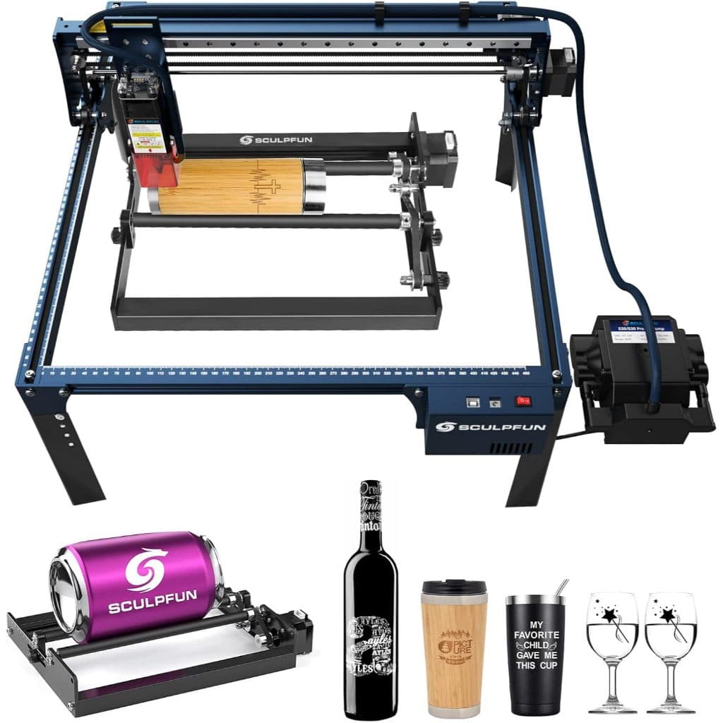 SCULPFUN S30 Pro 10W Gravadora a Laser Automática com Assistência Pneumática + Rolo Rotativo