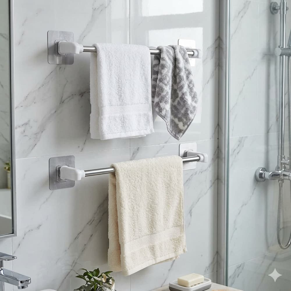 Kit 2 Suporte Porta Toalhas Banho Rosto Adesivo Inox Cromado Organizador Multiuso Parede Box Banheiro Lavabo Cozinha