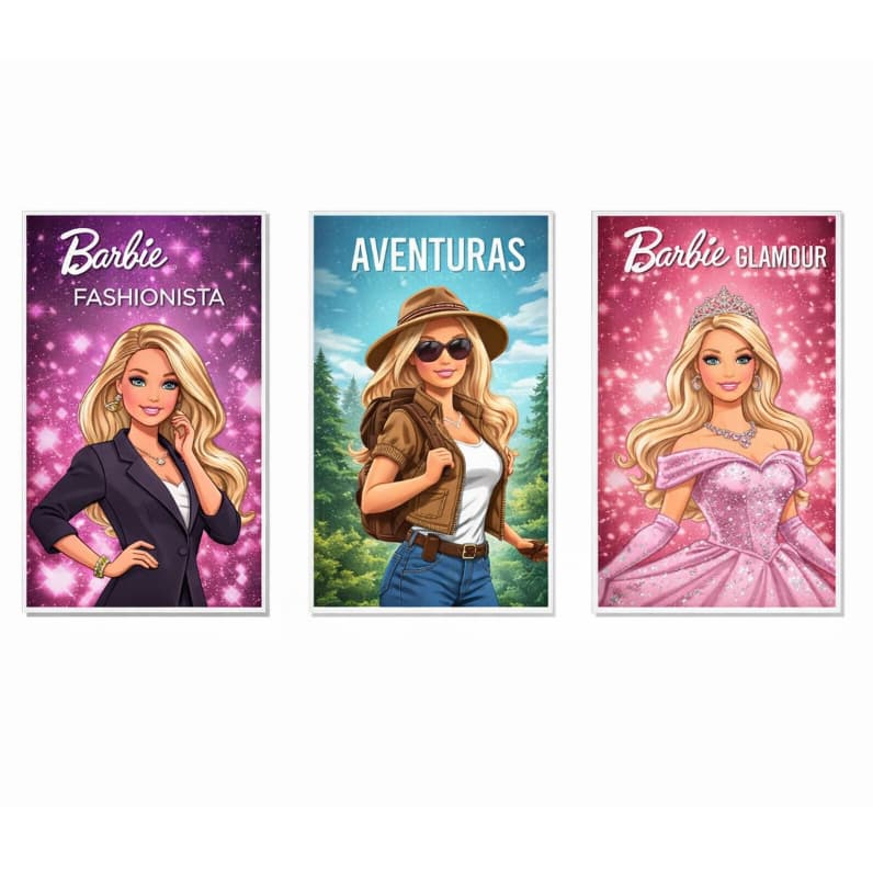 kit 3 quadros da barbie “Barbie Style Wall Art – Kit de 3 Quadros que deixa seu quarto de princesa