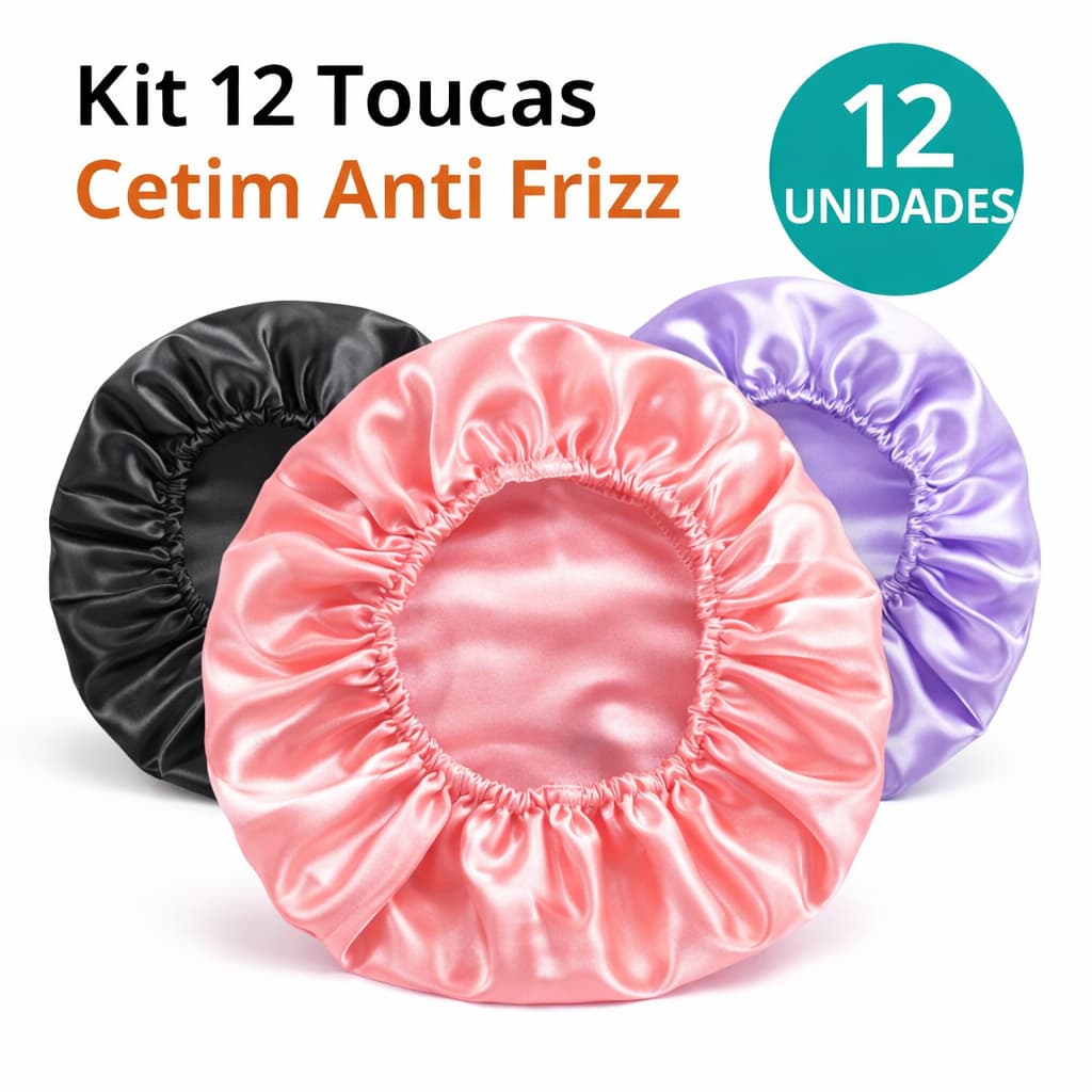 Kit Com 12 Toucas de Cetim Anti Frizz Cetim Alto Brilho Ideal Para dormir Escolha sua Cor