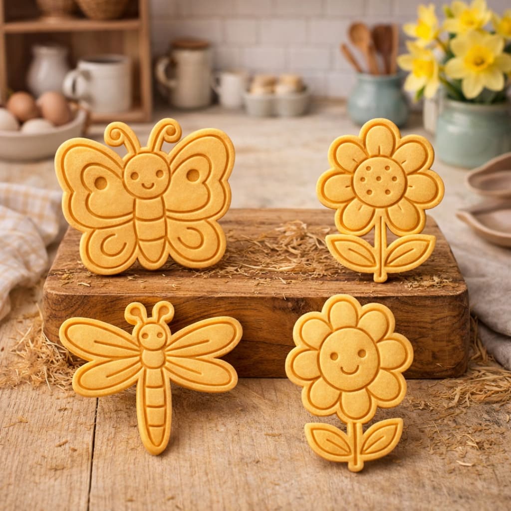 kit 4 cortadores biscoito Flor Libelula Borboleta molde biscuit pasta americana confeitaria carimbo