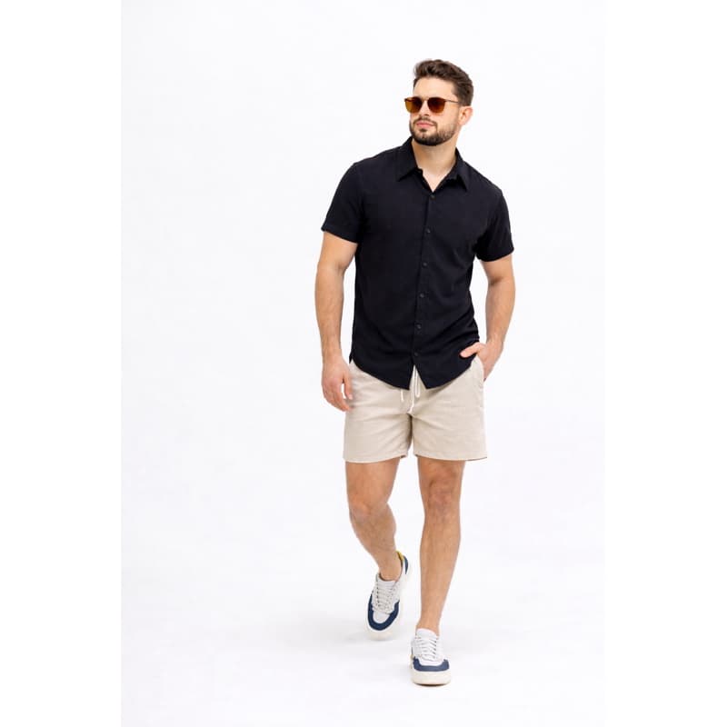 Camisa Linho Masculina Manga Curta Social Casual Verão Premium