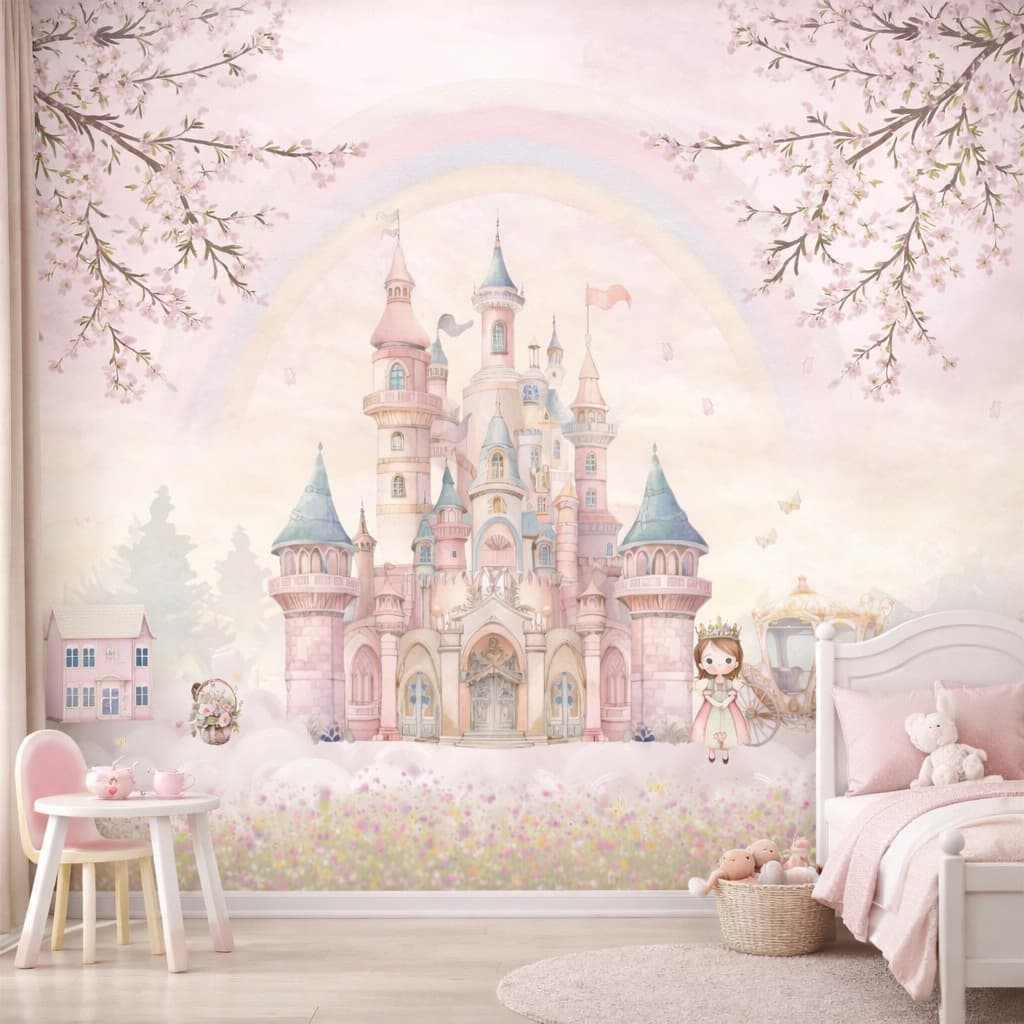 Papel de Parede Castelo Princesas Infantil Adesivo Quarto Menina