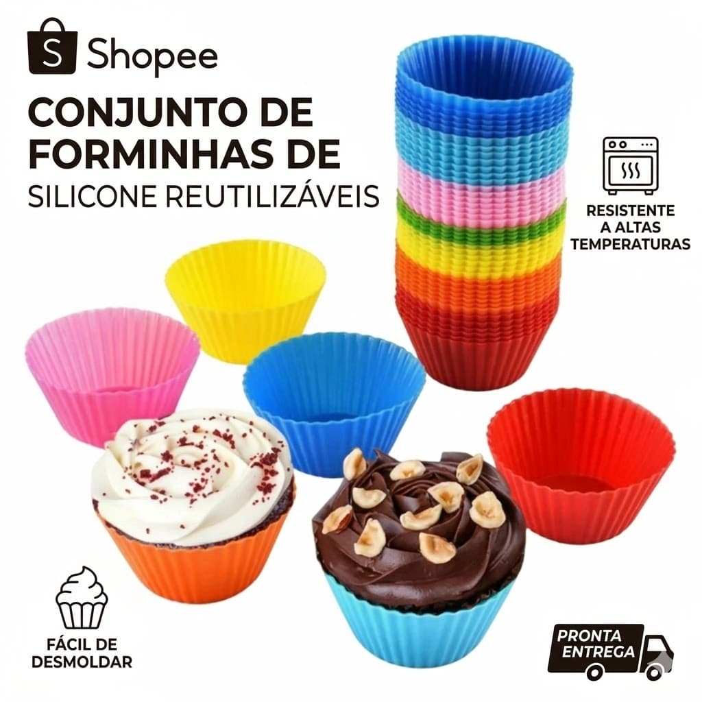 Kit Formas Silicone 12 Pecas Assadeiras Coloridas Flexiveis Antiadherente Uso Confeitaria Culinaria