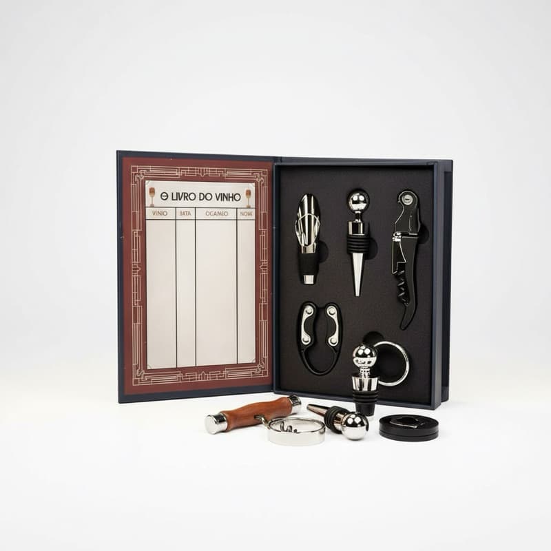Kit Vinho Sommelier Privé 5 Peças com Livro do Vinho | Abridor Profissional + Acessórios