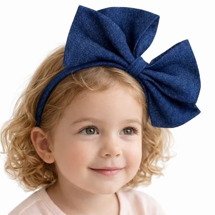 Tiara Infantil Maxi Laço Jeans Acessório de Cabelo Menina Laço Grande Estilo Blogueirinha Infantil