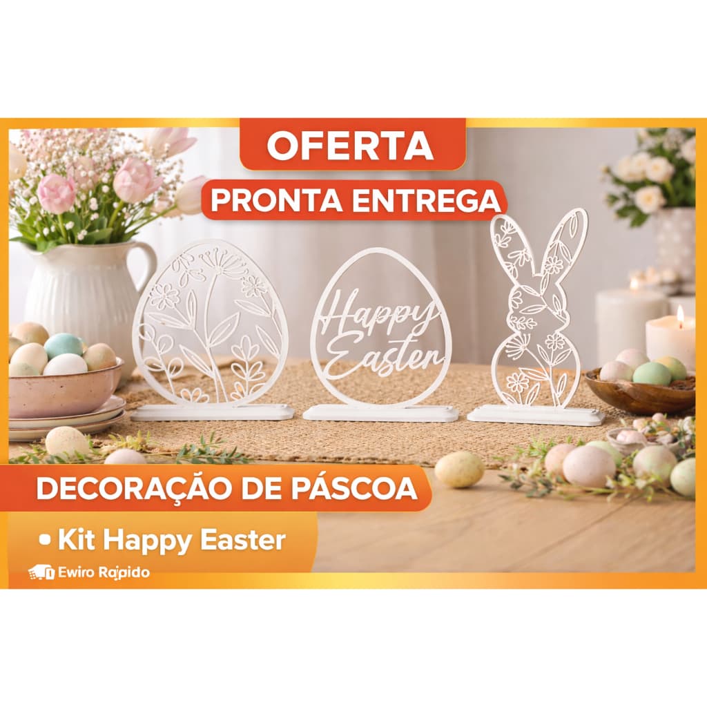 KIT PÁSCOA MESA POSTA DECORAÇÃO OVOS E COELHO ELEGANTE PARA SUA DECORAÇÃO
