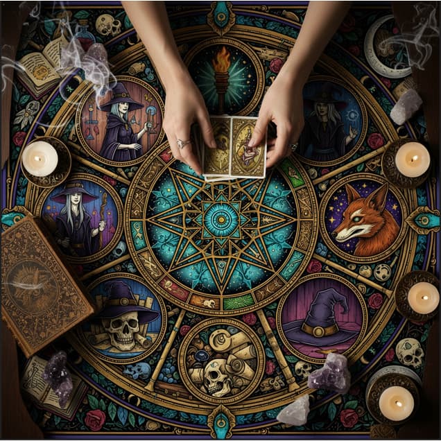 Toalha para Jogo de Tarot, Baralho, Cartomantes, Oráculos - BRUXAS - MESA 02