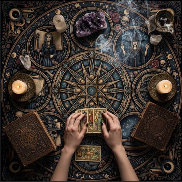 Toalha para Jogo de Tarot, Baralho, Cartomantes, Oráculos - BRUXAS - MESA 01