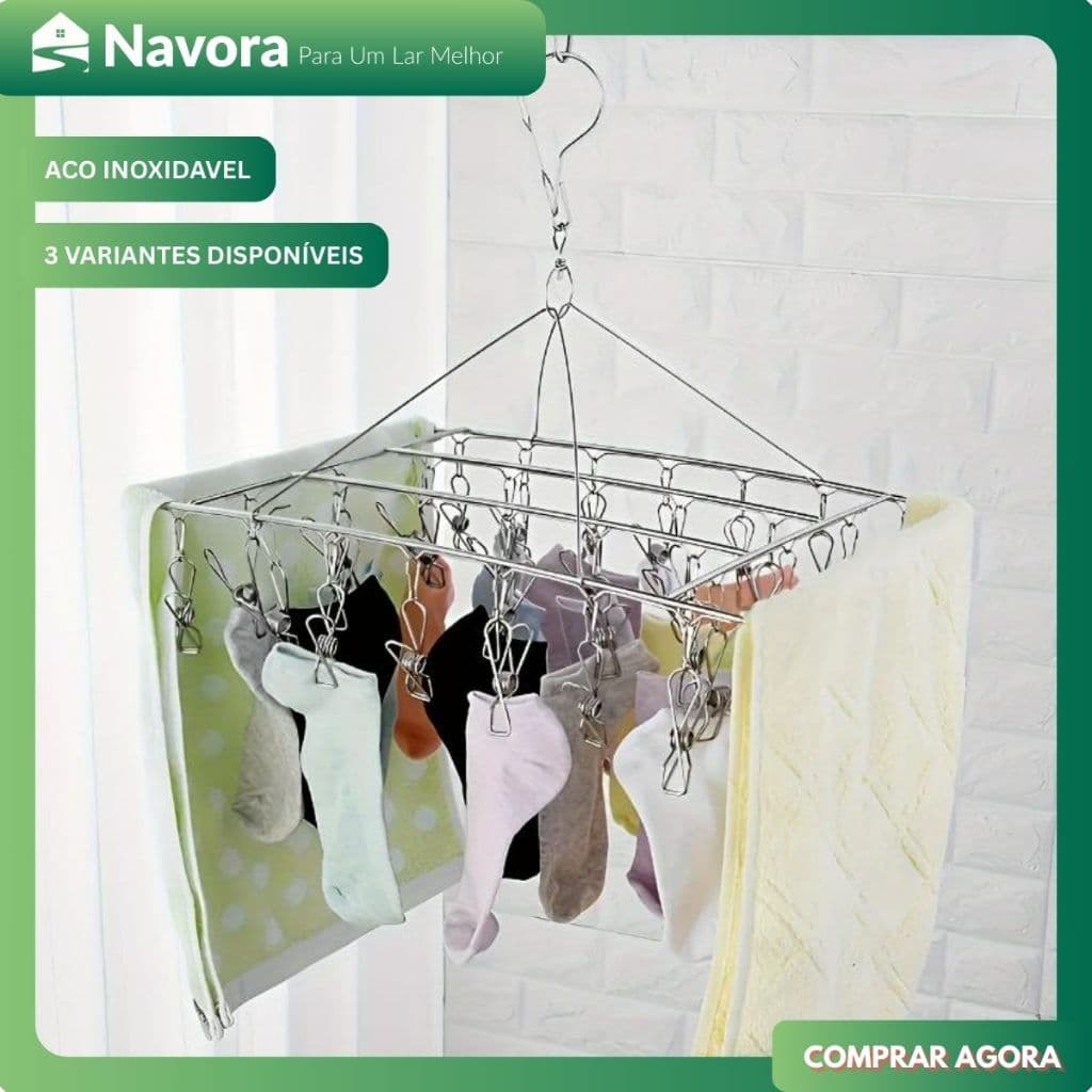 Varal 30 Prendedores Roupa Bebe Calcinha Cueca Dobrável Inox