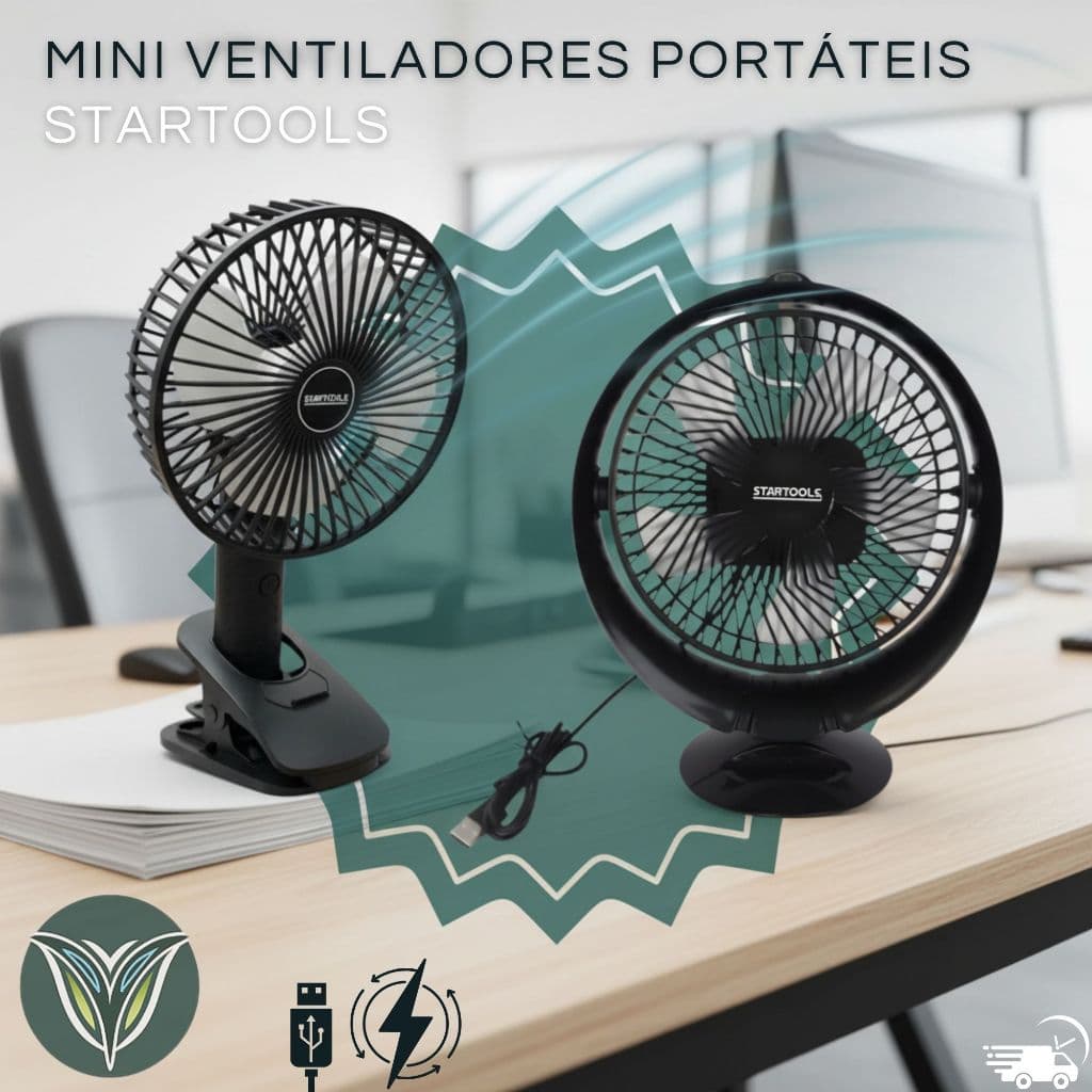 Mini Ventilador de Mesa Redondo Portátil com USB - Preto Startools Silencioso Redondo Portatil Premium Camping Carro