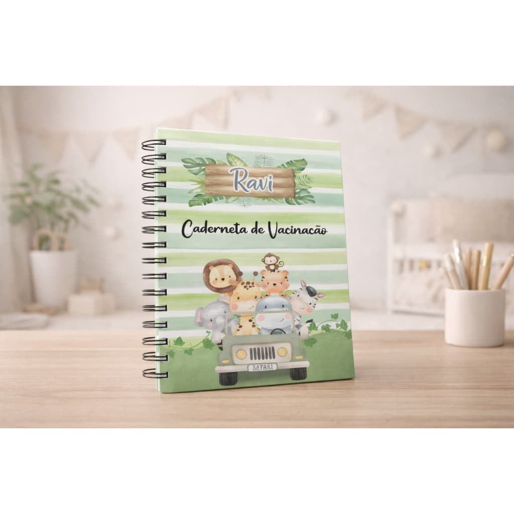 Caderneta de Vacinação do Bebê Personalizado | Tema Safari Menino
