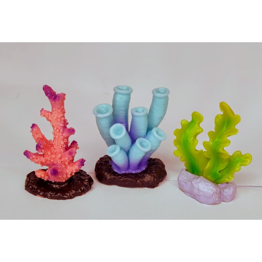 Decoração  Aquário Colorida Artificial Enfeite Pequeno Kit 3 Mini Corais para Aquário Altura 5cm