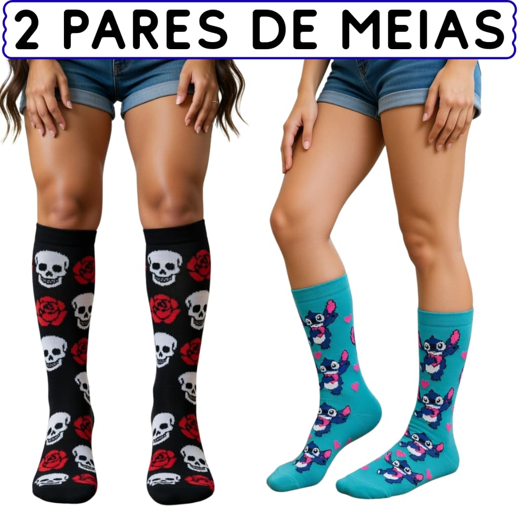 Kit 2 Pares de Meias | PERSONAGENS FAMOSOS | Unissex – Confortáveis e Estilosas para Adultos