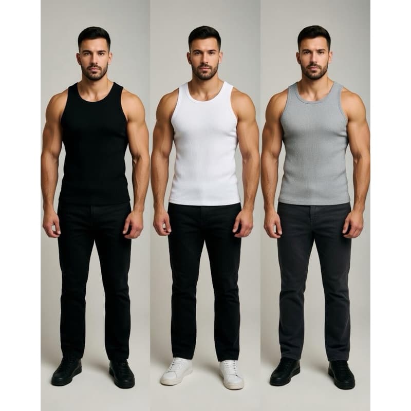 Kit 3 Regata Americano Canelada Masculina Básica Algodão Lisa De Academia