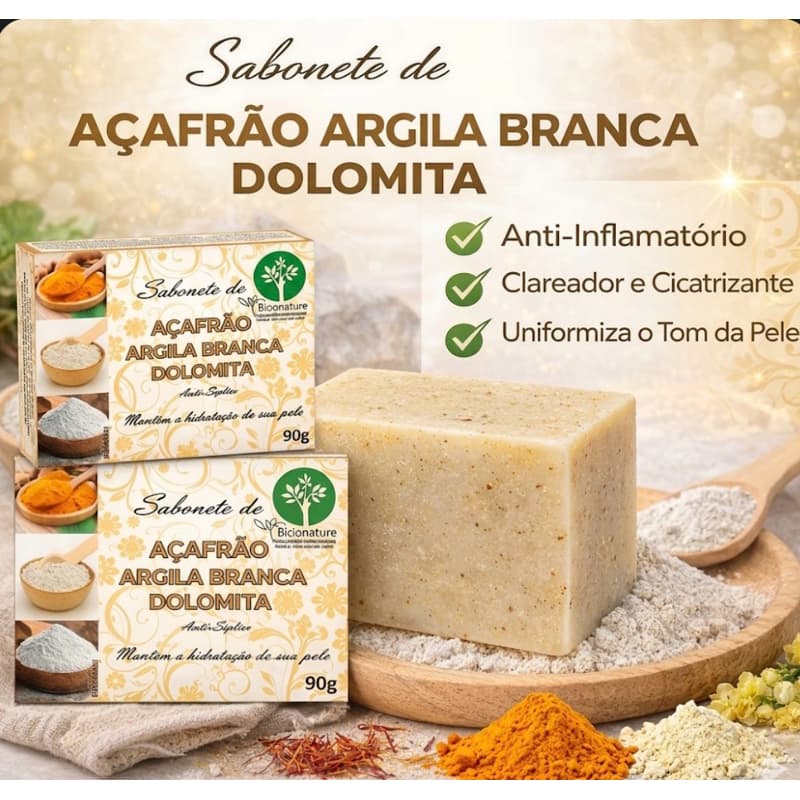 3 UN Sabonete Barra de Açafrão e Dolomita 90g - Bionature