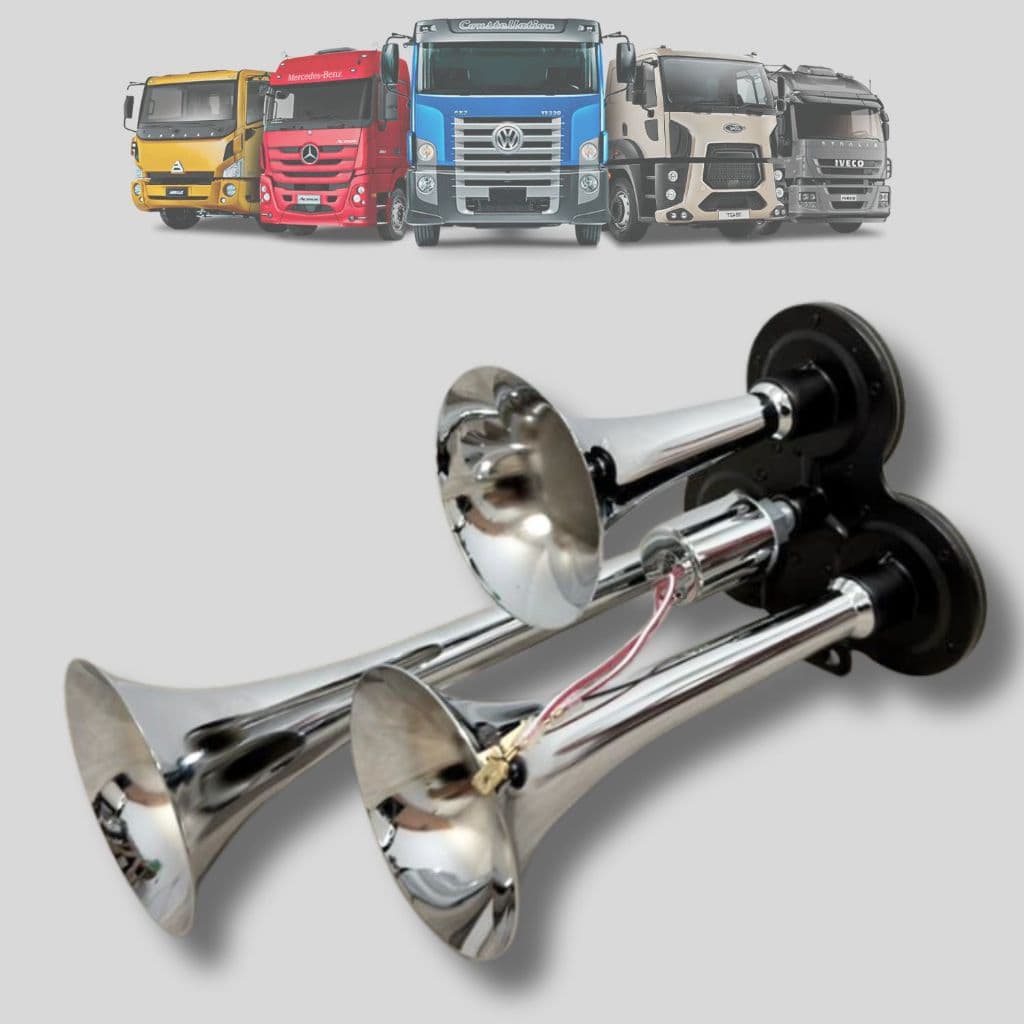 Buzina 3 Cornetas C/ Eletroválvula Bivolt 12/24v Caminhão Sistema A ar