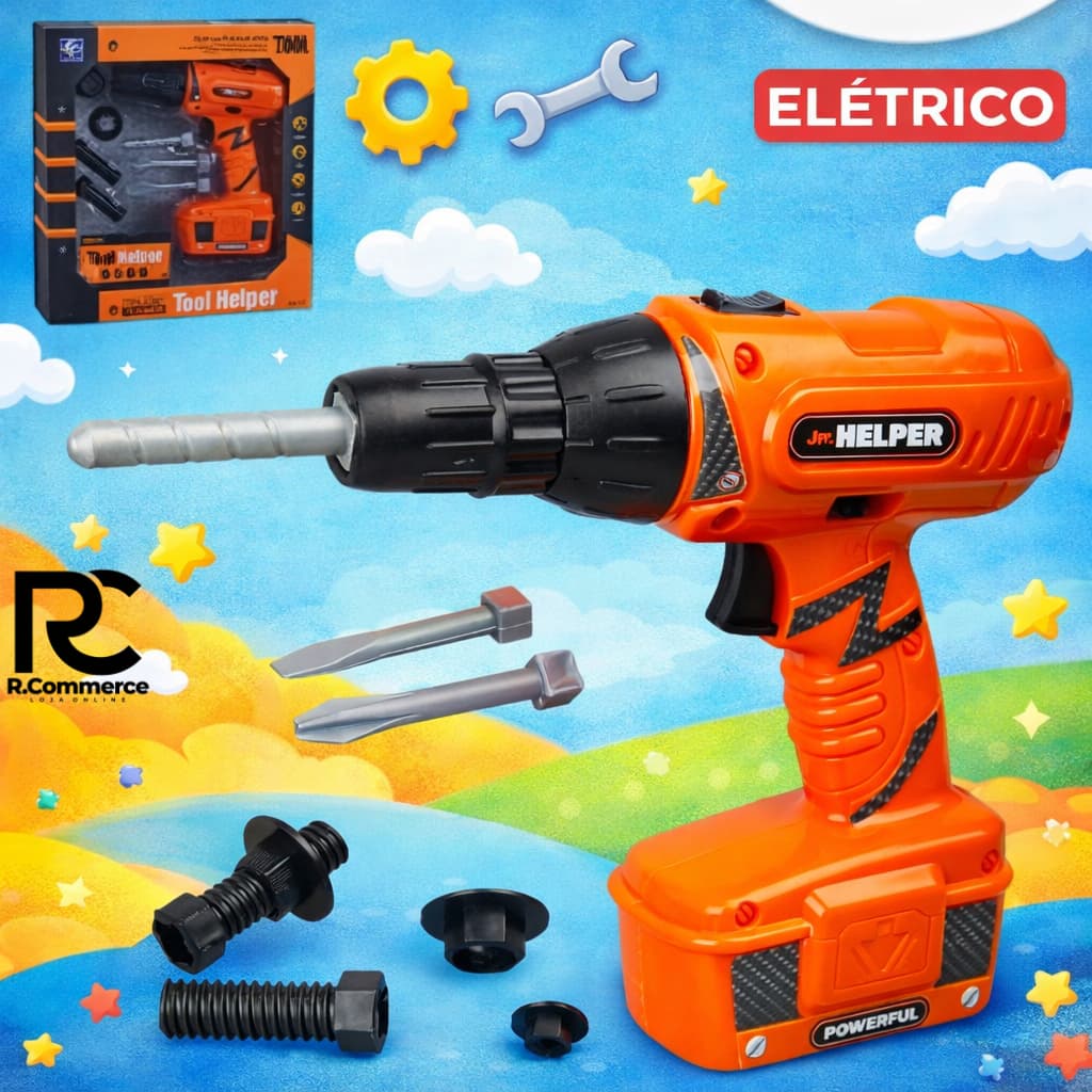 Furadeira Brinquedo Infantil Eletrica Kit Ferramentas Educativo com Brocas Parafusos a Pilha Seguro